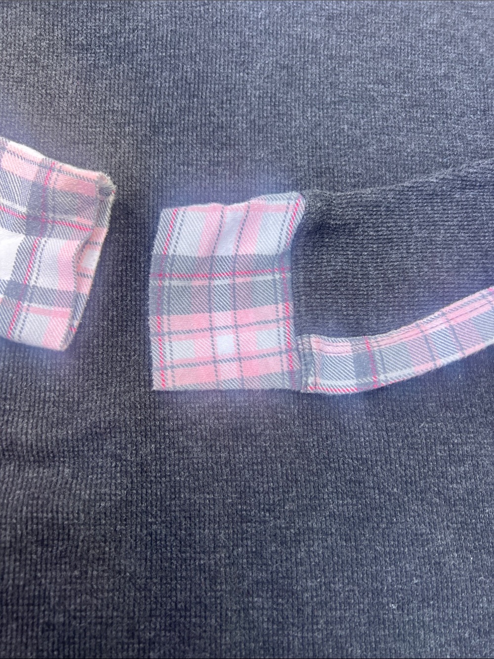 Victoria's Secret Navy V-Neck Pullover with Pink & Light Blue Plaid Trim - Picture 4 of 6